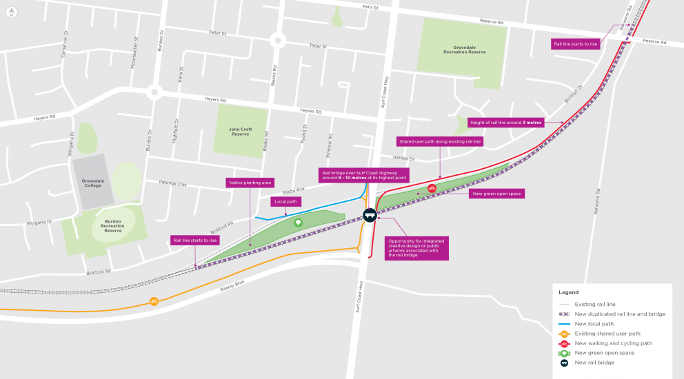 Surf Coast Highway level crossing removal -map