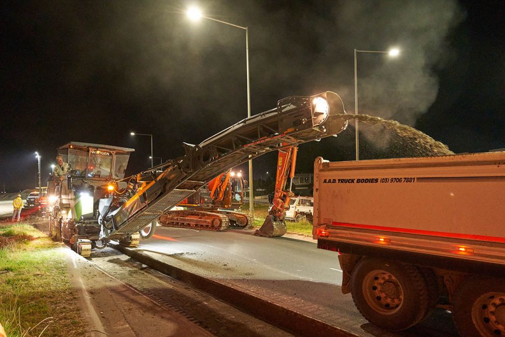 Profiling on Cranbourne Frankston Road to install drainage as part of the nightworks in February