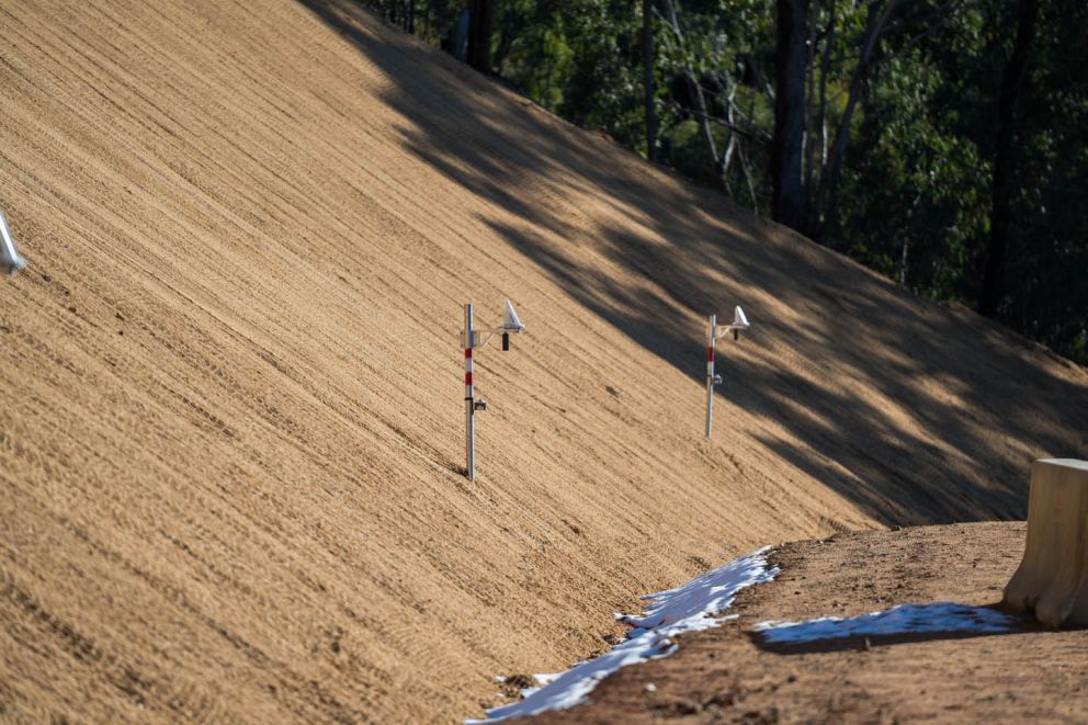 Sensors in place to detect any movement in the Bogong High Plains Rd landslip