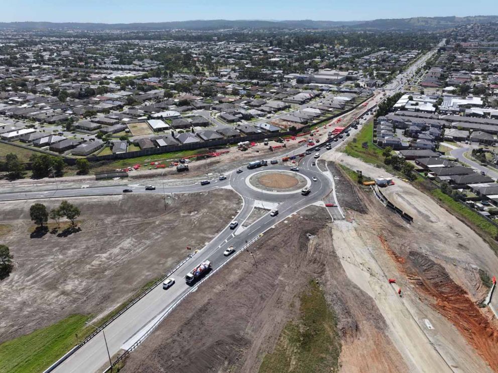 The upgraded ramp and roundabout on McGregor Road open to traffic.