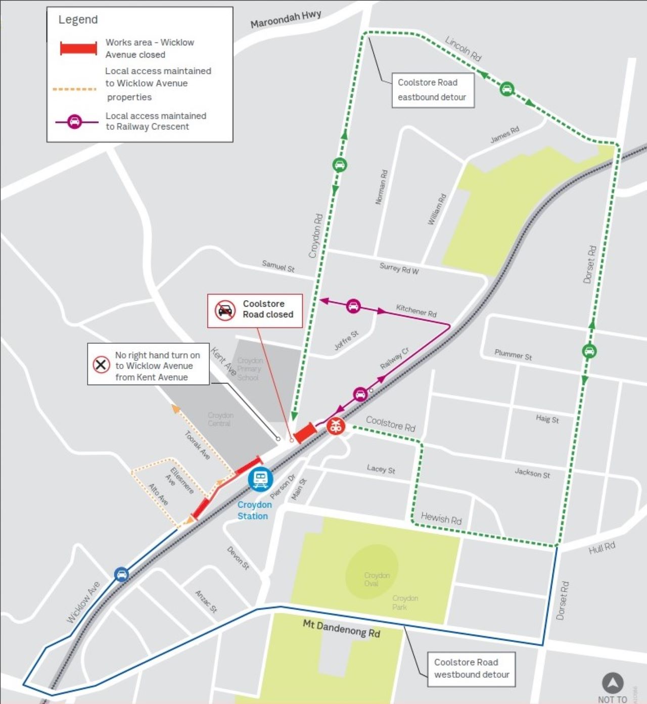 Map showing detour for Wicklow Avenue overnight closure