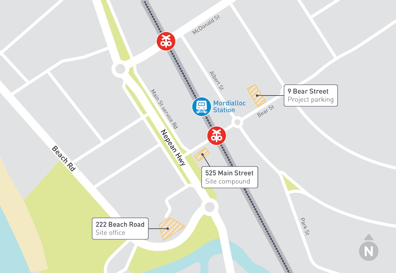 Map showing site compounds in Mordialloc