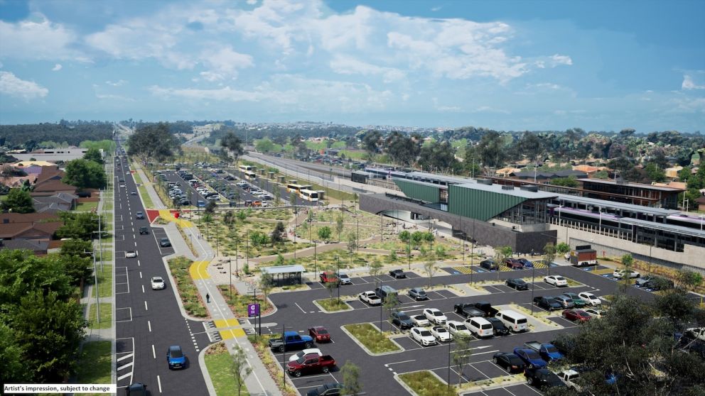 Northern car park at the new Melton Station, looking east. Artist impression only, subject to change