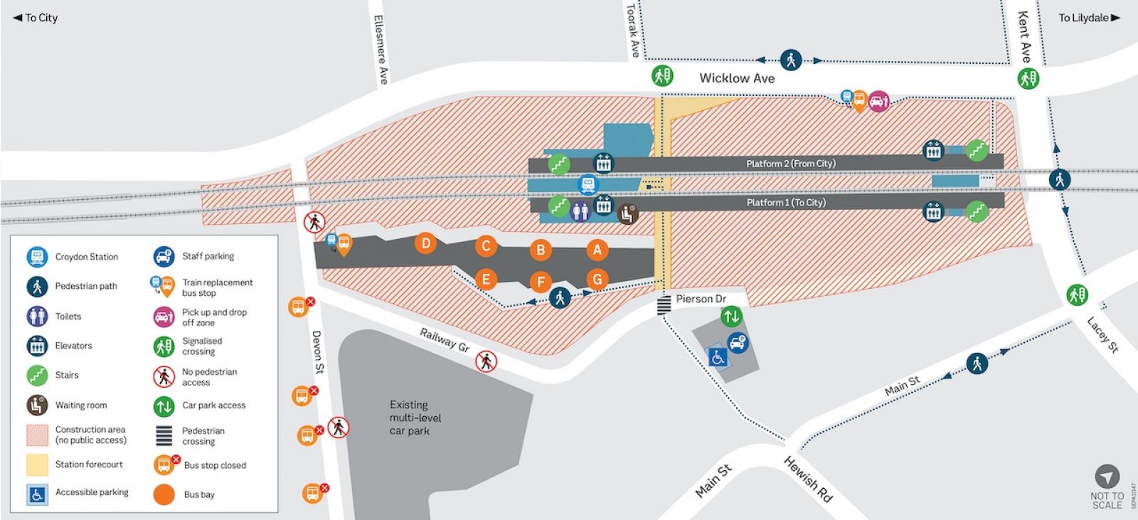 Map showing location of bus stops at the new Croydon Station bus interchange