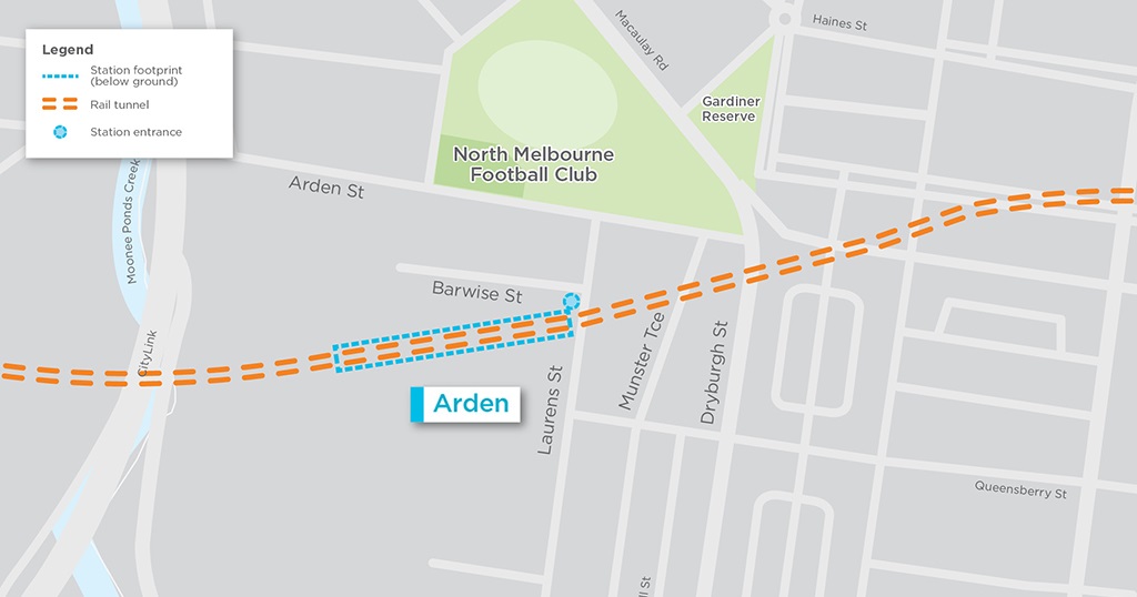 Map showing location of Arden Station