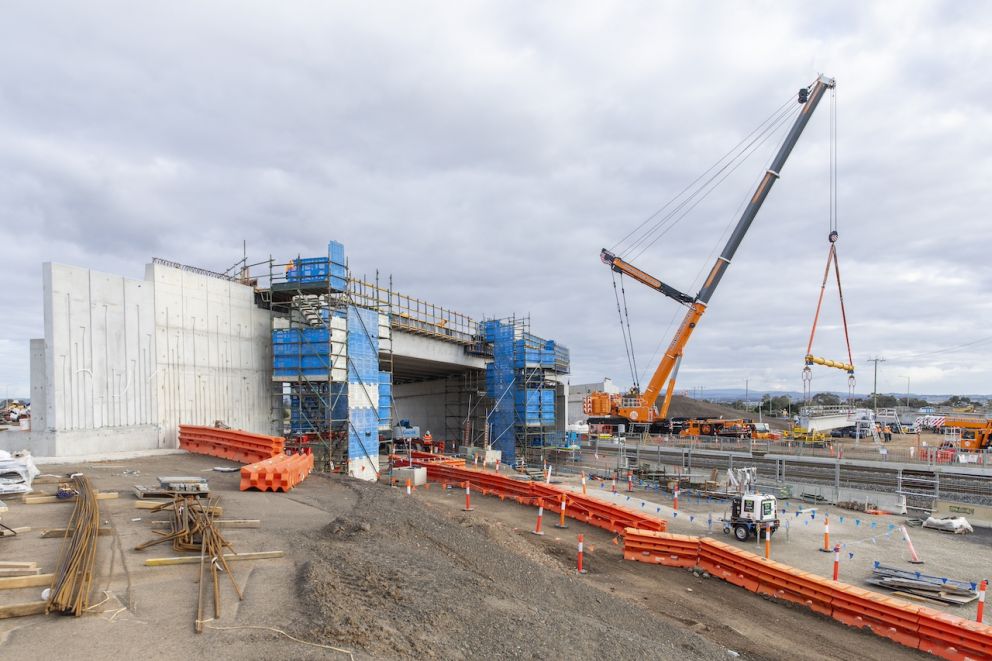 Construction of the new road bridge at Hopkins Road is underway