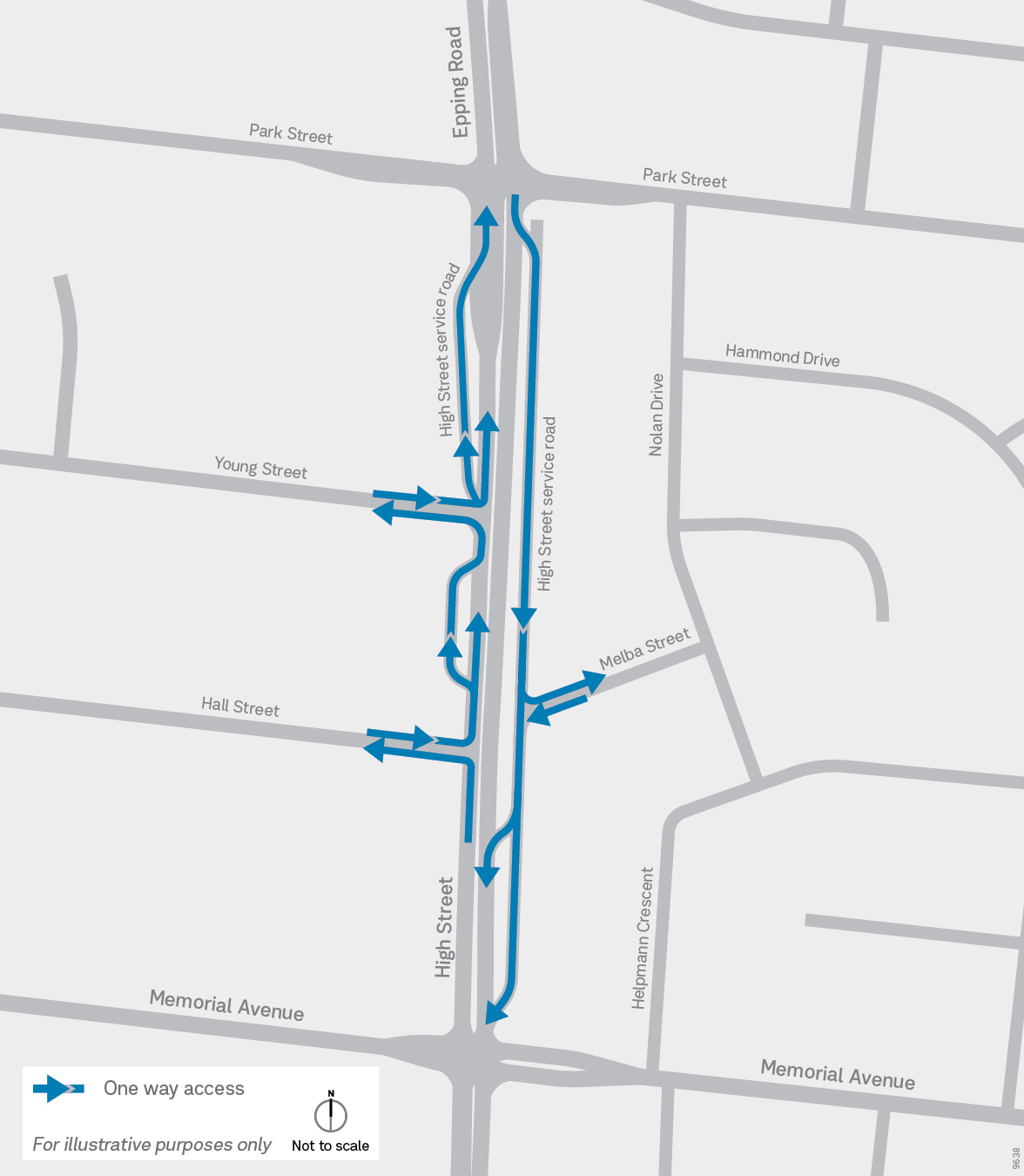 High Street Service Road Access Changes Map October