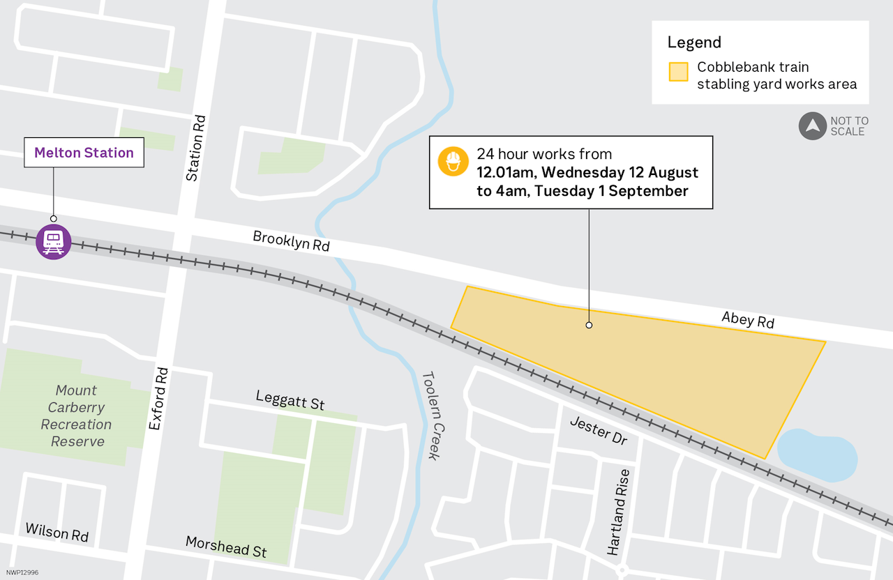 Map showing works area between the rail line and Abey Road