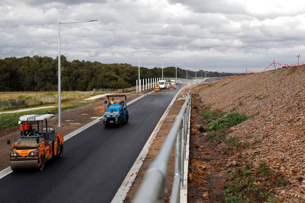 Asphalting works for the entry ramp at Lower Dandenong Road 