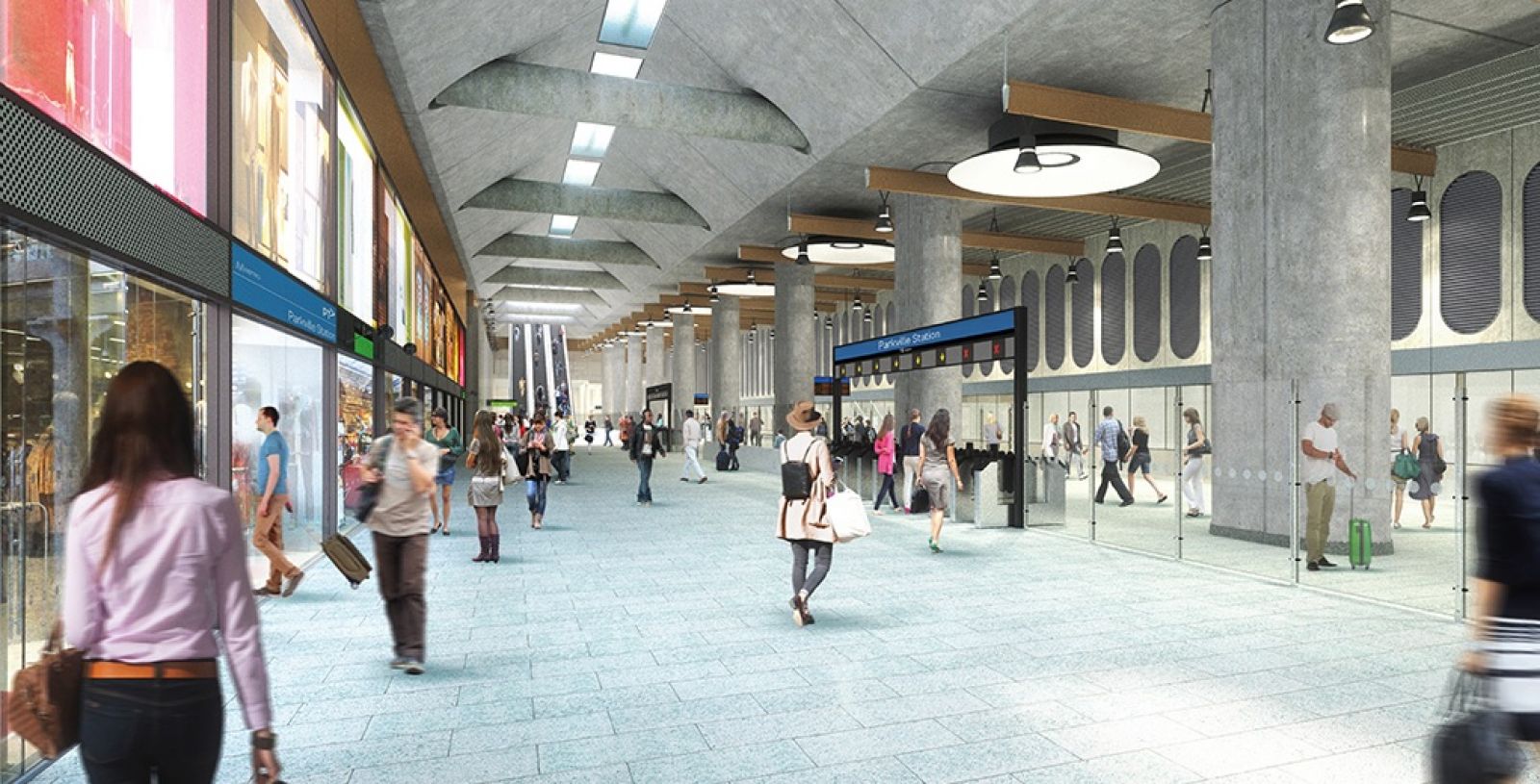 Artist impression inside the new Parkville Station