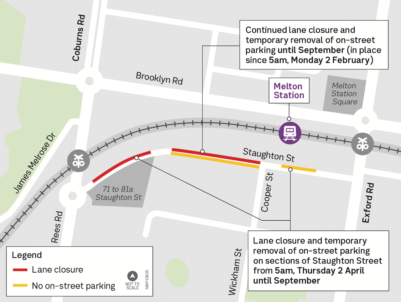 Map showing lane and road closures on Staughton Street