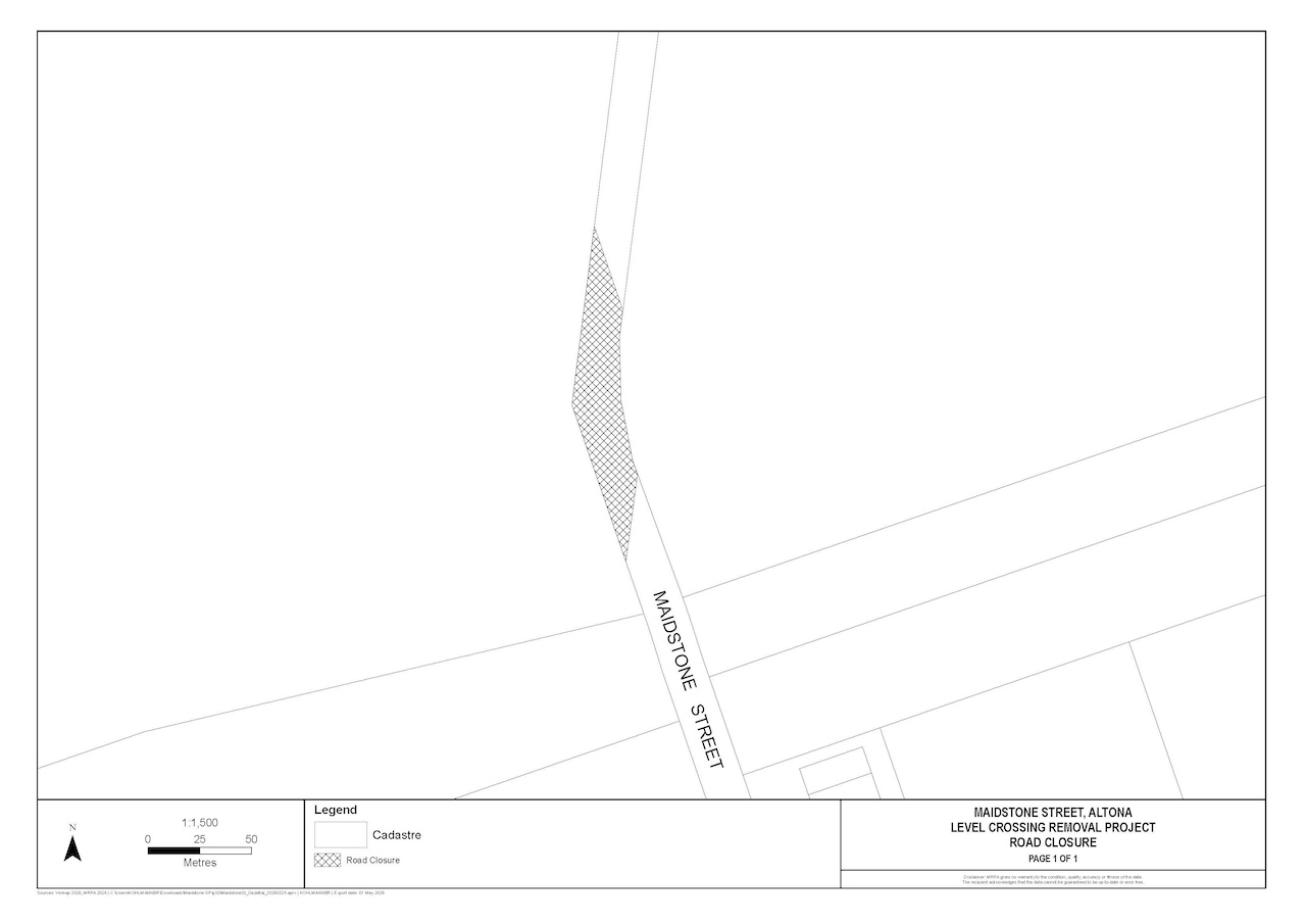 Map showing location of closure on Maidstone Street