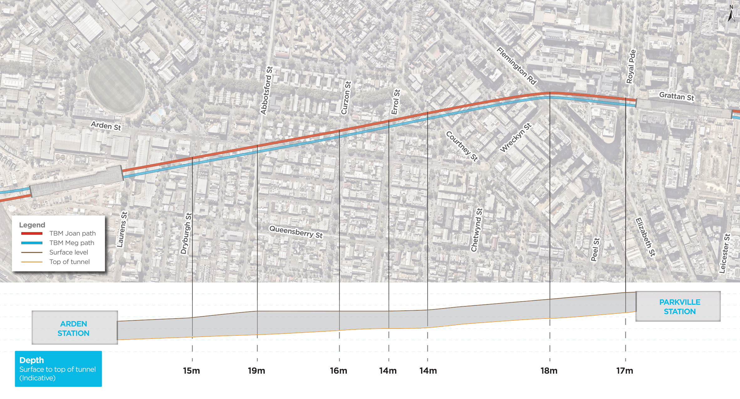 Arden to Parkville alignment map