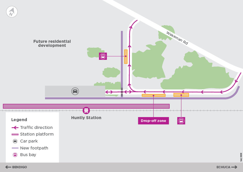 Huntly Station — the new station will be located to the north of the railway line adjacent to the Wakeman Road level crossing.