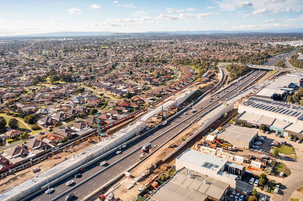 Aerial view of new elevated ramps at Edgars Road 