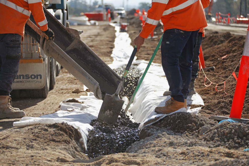 Works taking place to install sub-soil drainage for the new intersections 