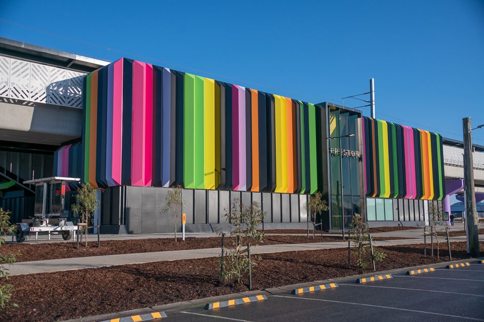 New Preston Station multicoloured facade