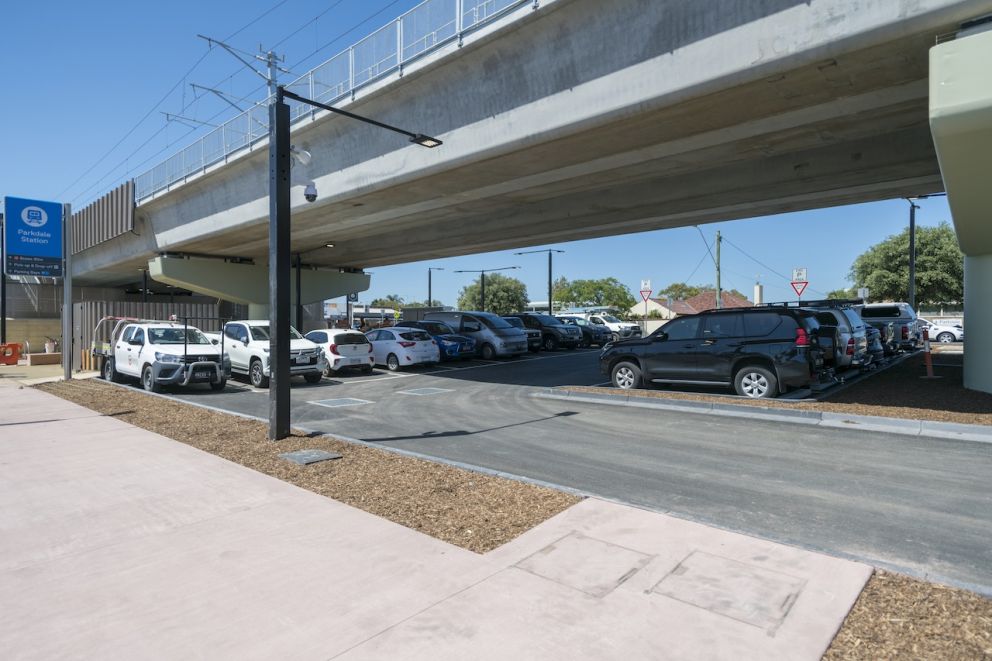 New passenger parking has opened under the elevated rail in Parkdale