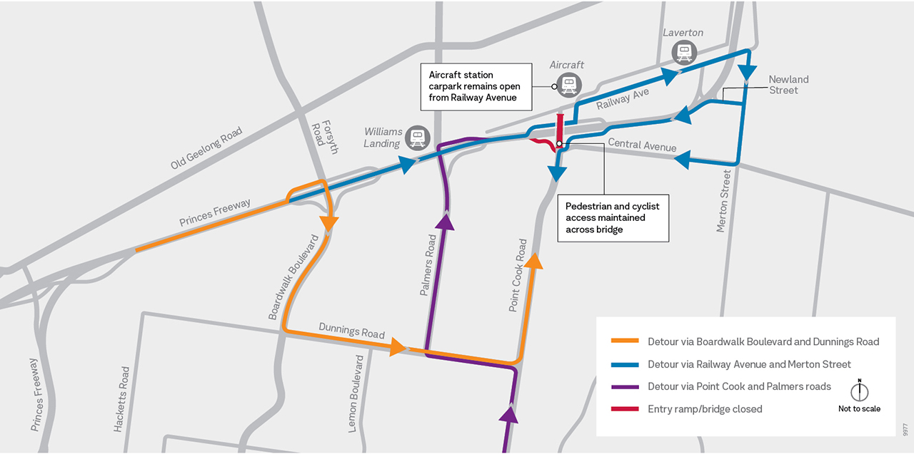Point Cook Road bridge closure detour routes Feb and March