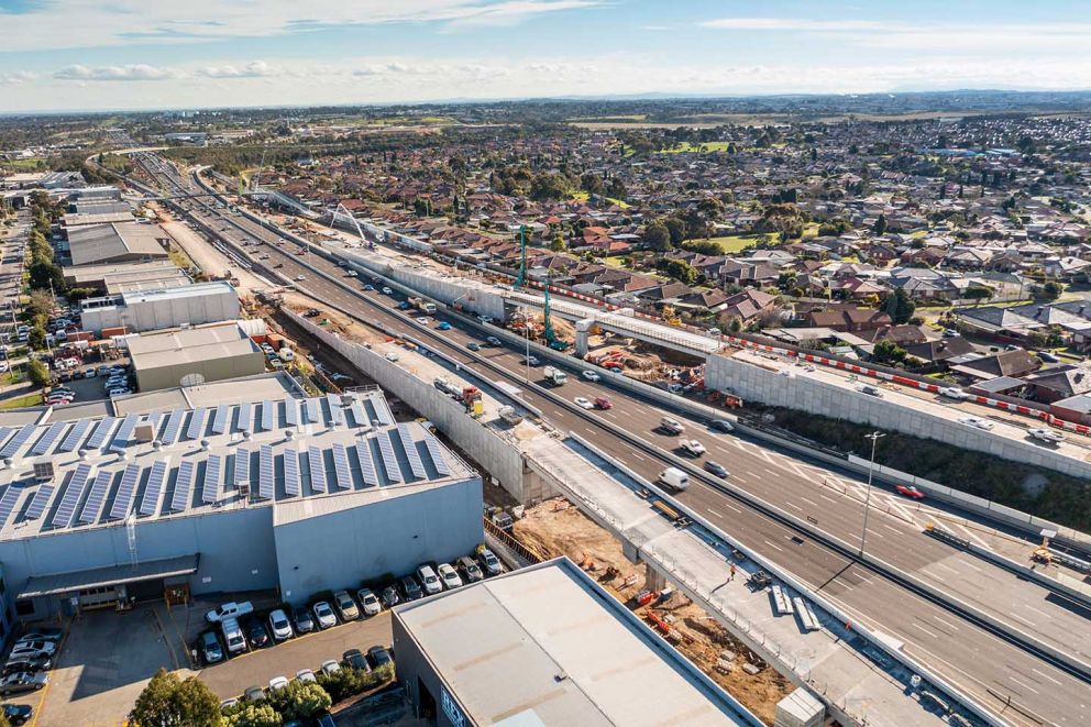 Aerial view of new elevated ramps at Edgars Road