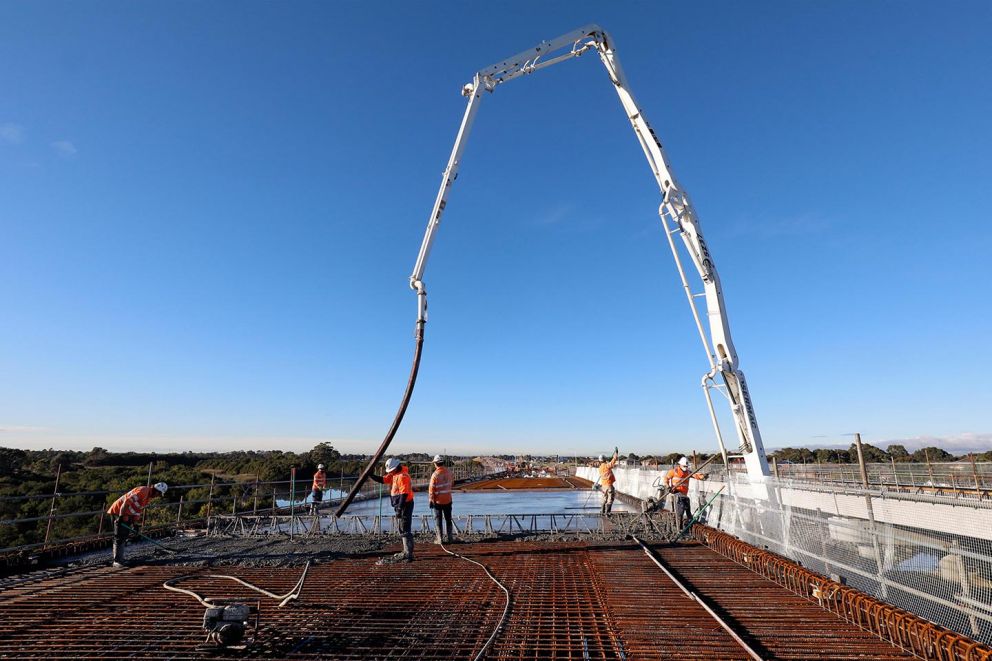 Pouring the concrete bridge deck at the Waterways bridge