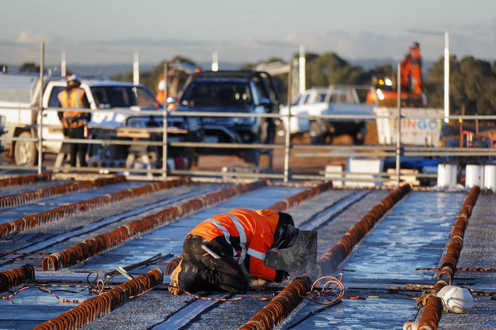 Works to build the concrete deck for the bridge over Governor Road 