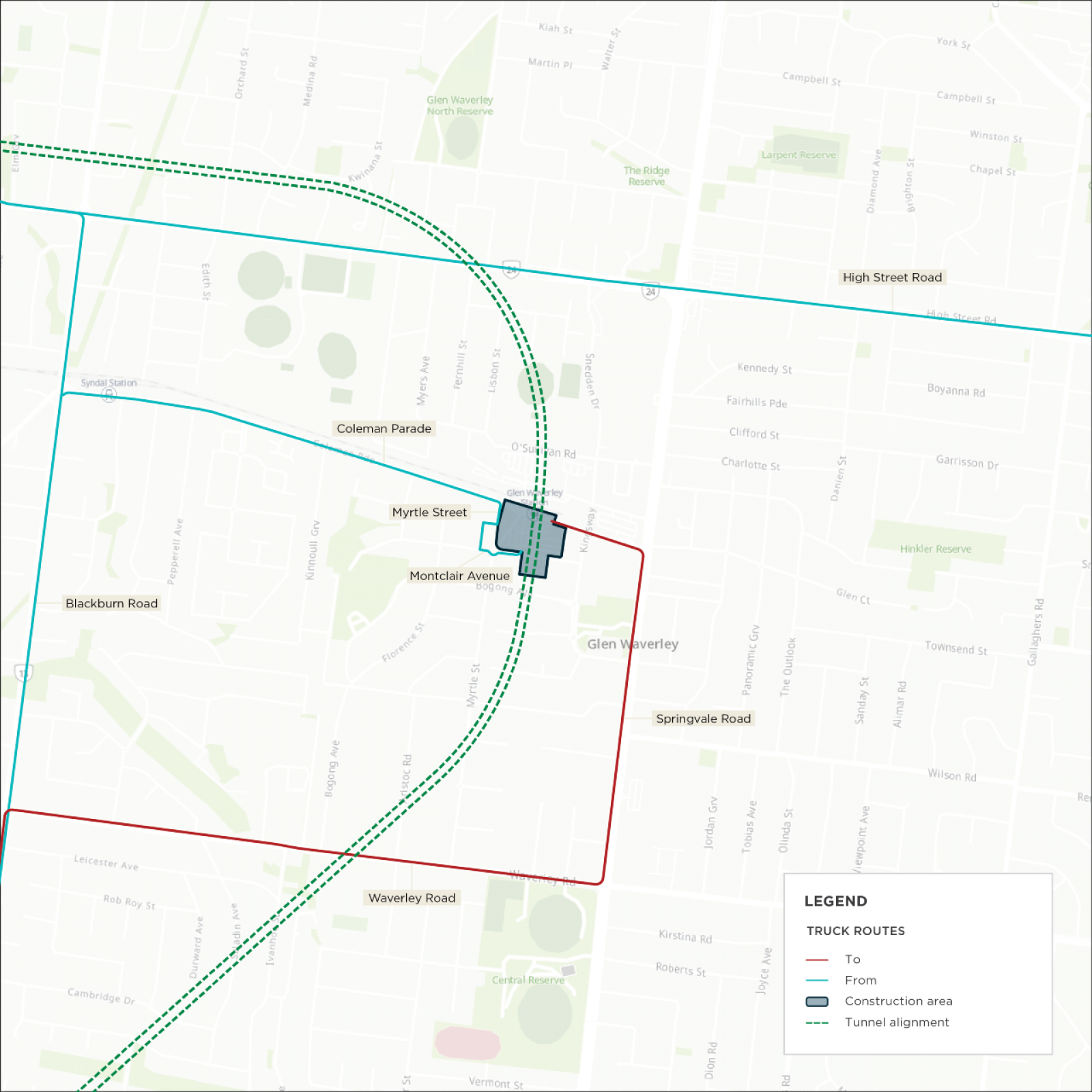 Map: Glen Waverley primary construction vehicle routes