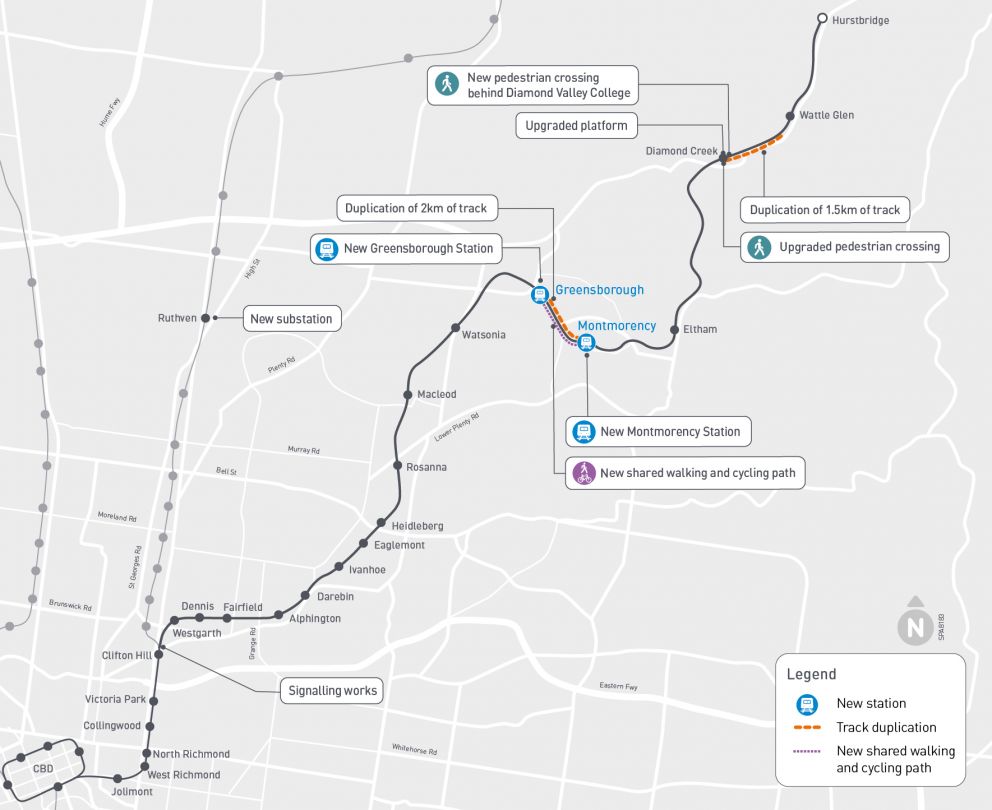 Hurstbridge Line Duplication project overview map