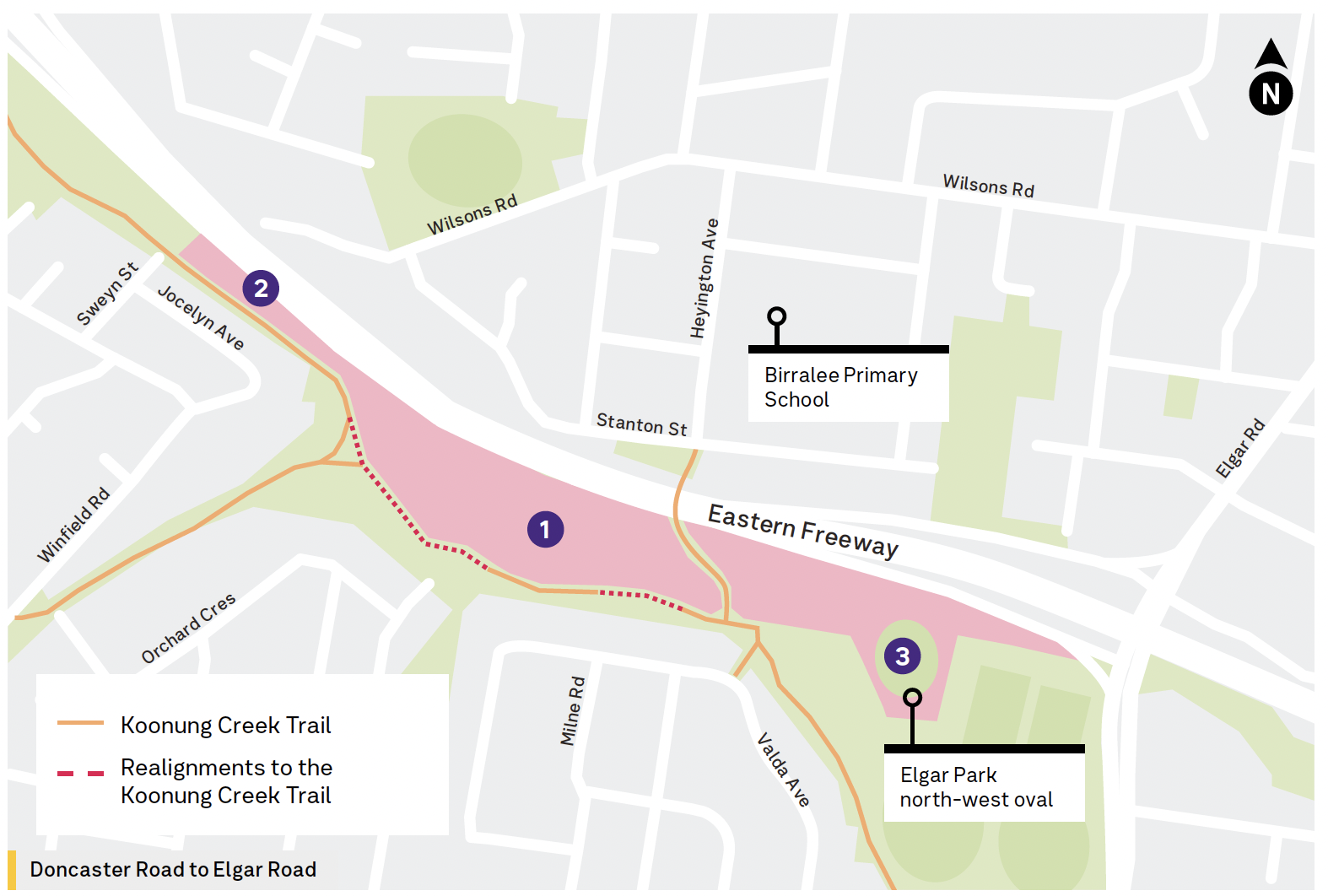 A map showing Eastern Freeway works 
