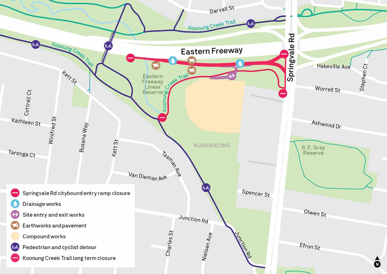 Springvale Road city-bound entry ramp work area map - March and April.jpg