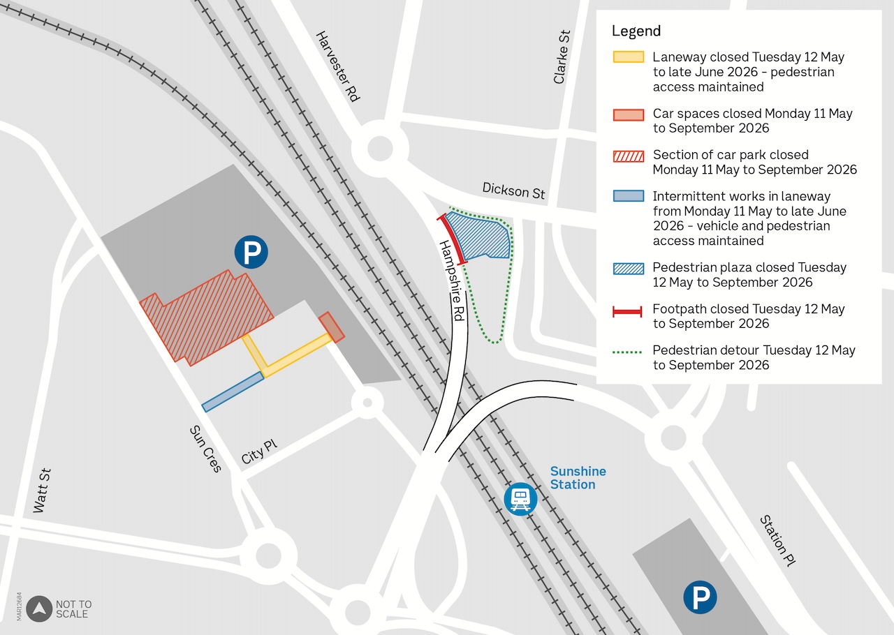 Sunshine Station precinct road closure and detour map