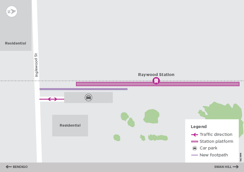 Raywood Station concept map, showing the location and features described in the text above.