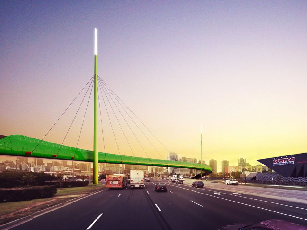 Artist impression of the new cycling and pedestrian bridge over Footscray Road