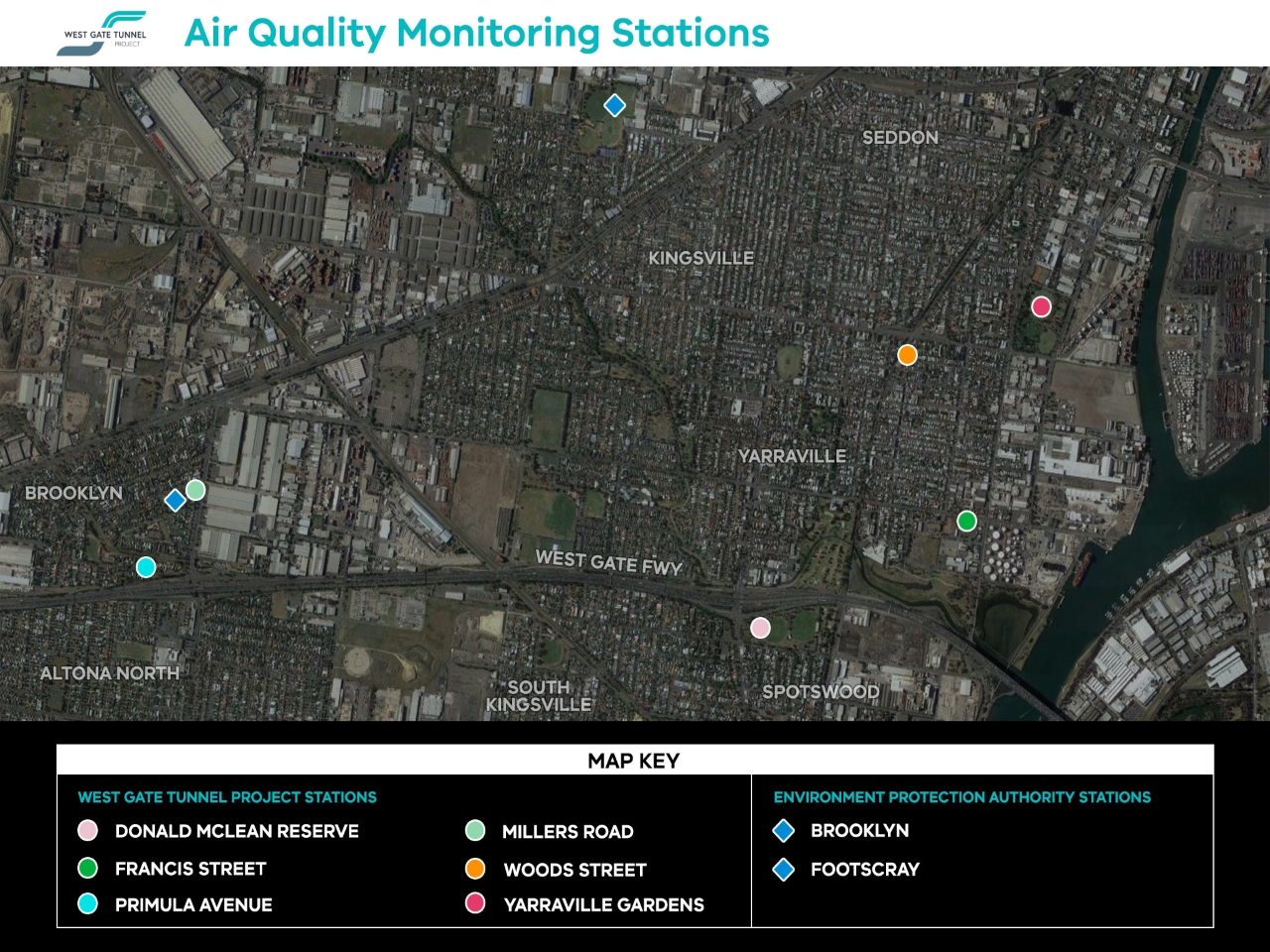Location map of the project's air quality monitoring stations