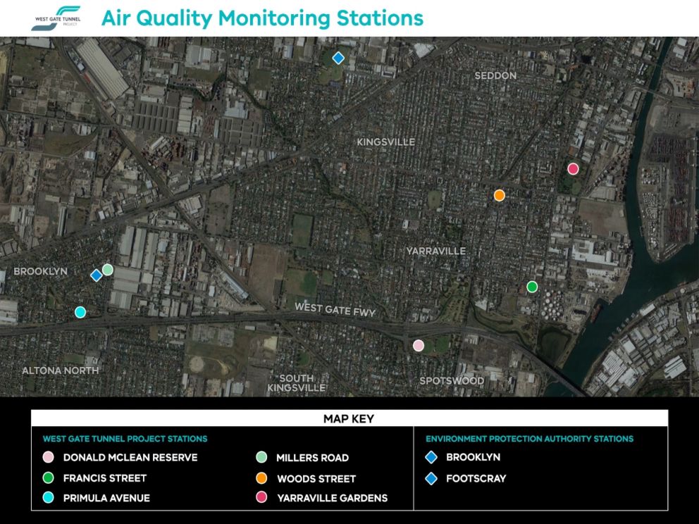 Location map of the project's air quality monitoring stations