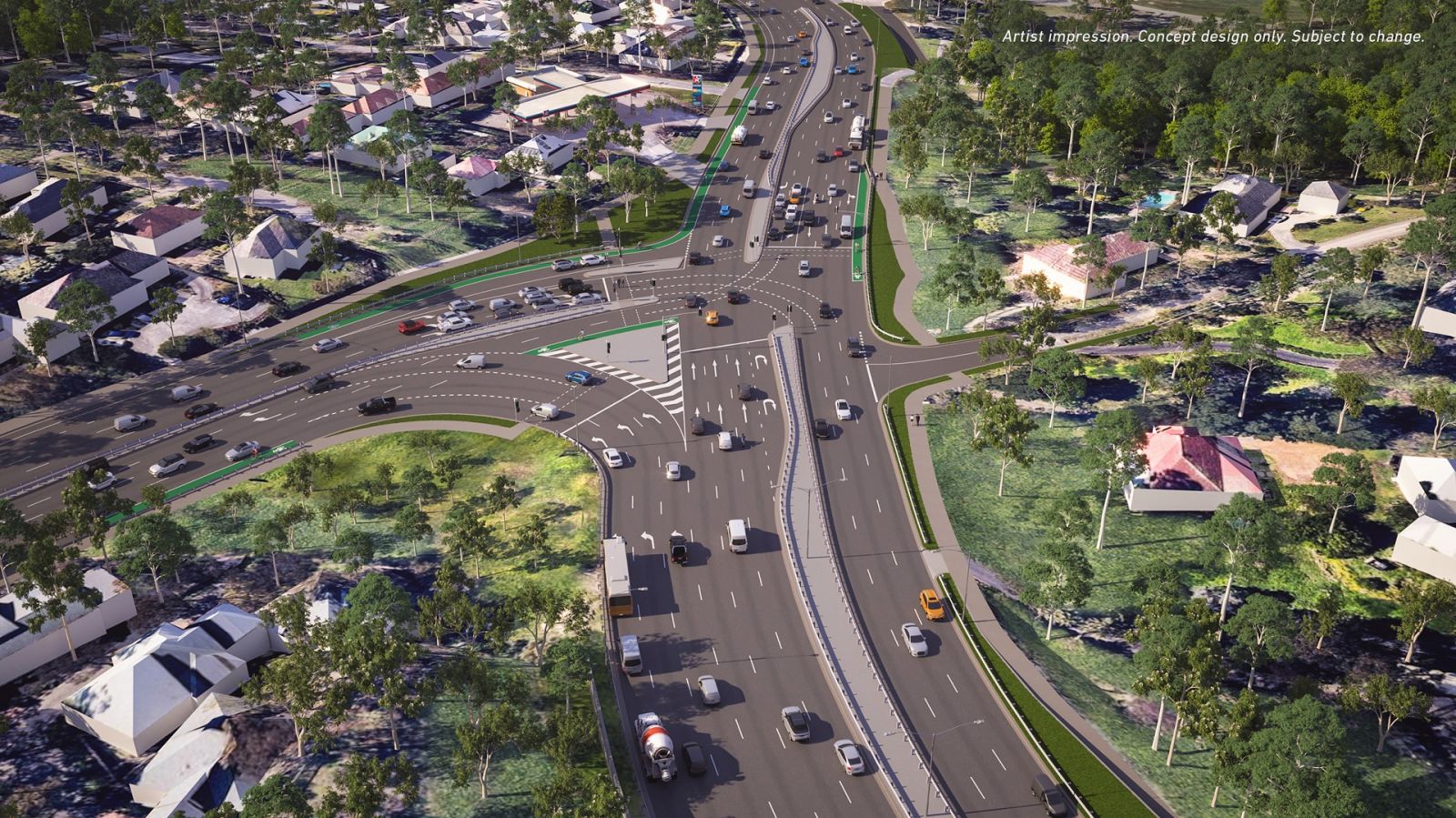 Artist impression of Fitzsimons Lane and Main Road intersection looking toward Eltham