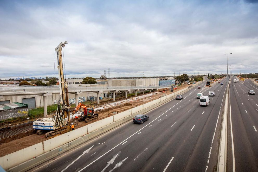 Works on the elevated entry ramp at Edgars Road