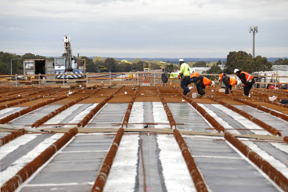 Works to build the concrete deck for the bridge over Governor Road 