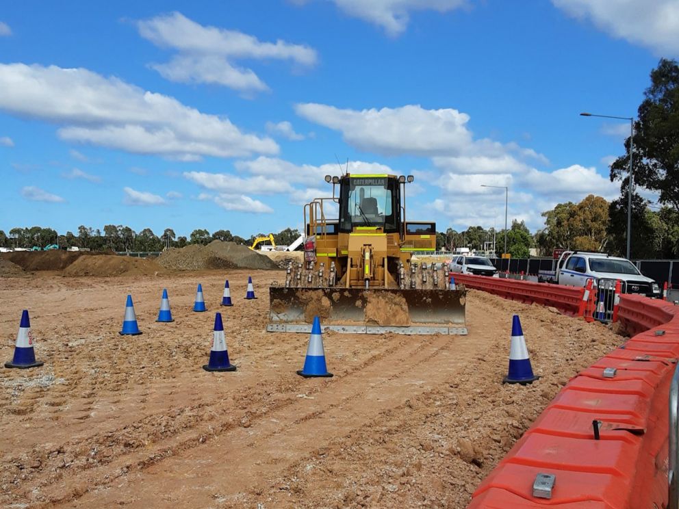 November 2020 Commenced work at Beaconsfield Interchange to prepare for a new worksite. Image of a construction vehicle on the worksite