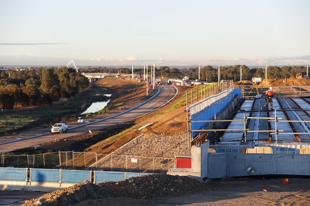 Works to build the concrete deck for the bridge over Governor Road 