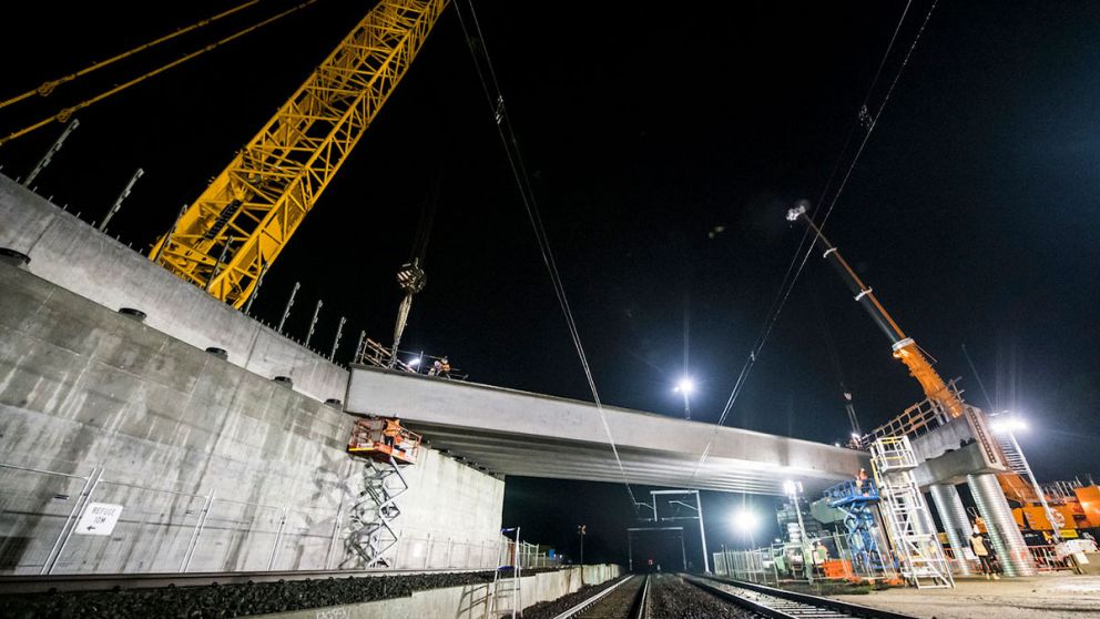 L-Beams installed over the Werribee rail line