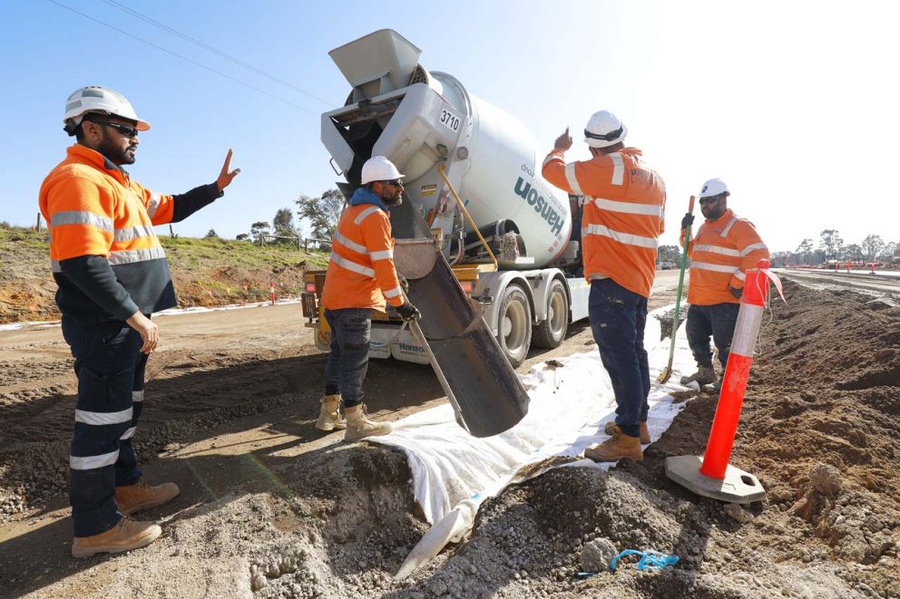 Works taking place to install sub-soil drainage for the new intersections 