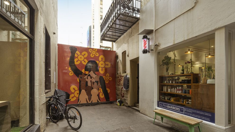 Image of Emmy Webbers artwork displayed at the end of Scott Alley in Melbourne