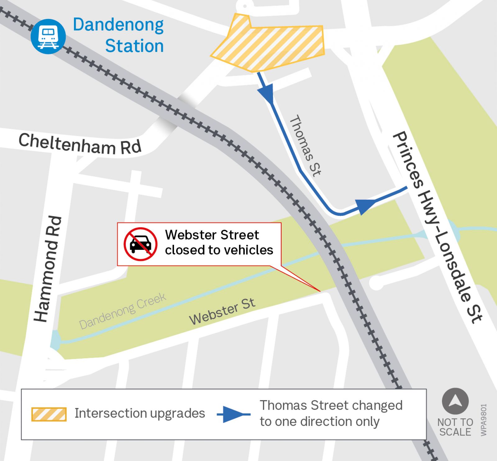 Map showing why closing Webster Street without new link road is not a feasible solution.