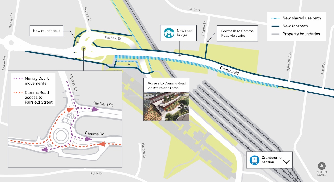 Map showing permanent traffic changes at Camms Road