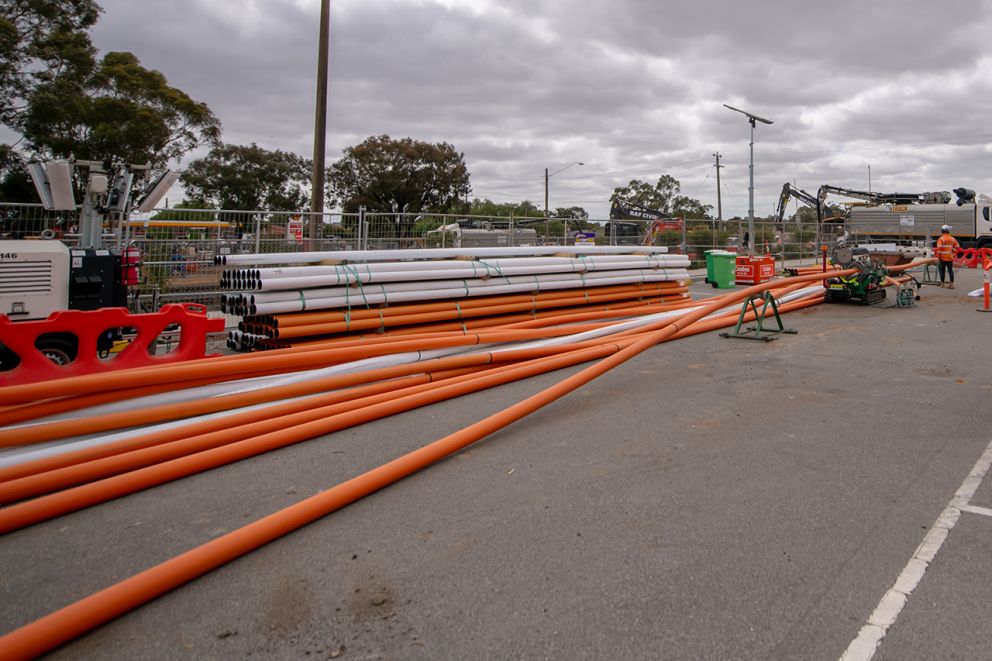 Service conduits are connected together before being installed underground