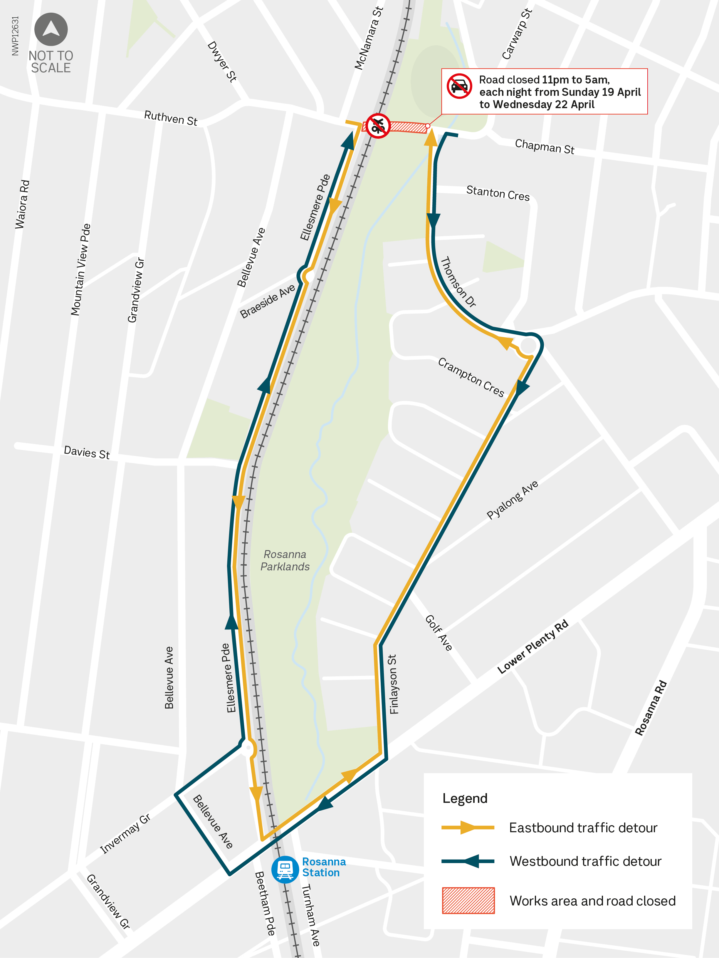 Ruthven Street level crossing detour map