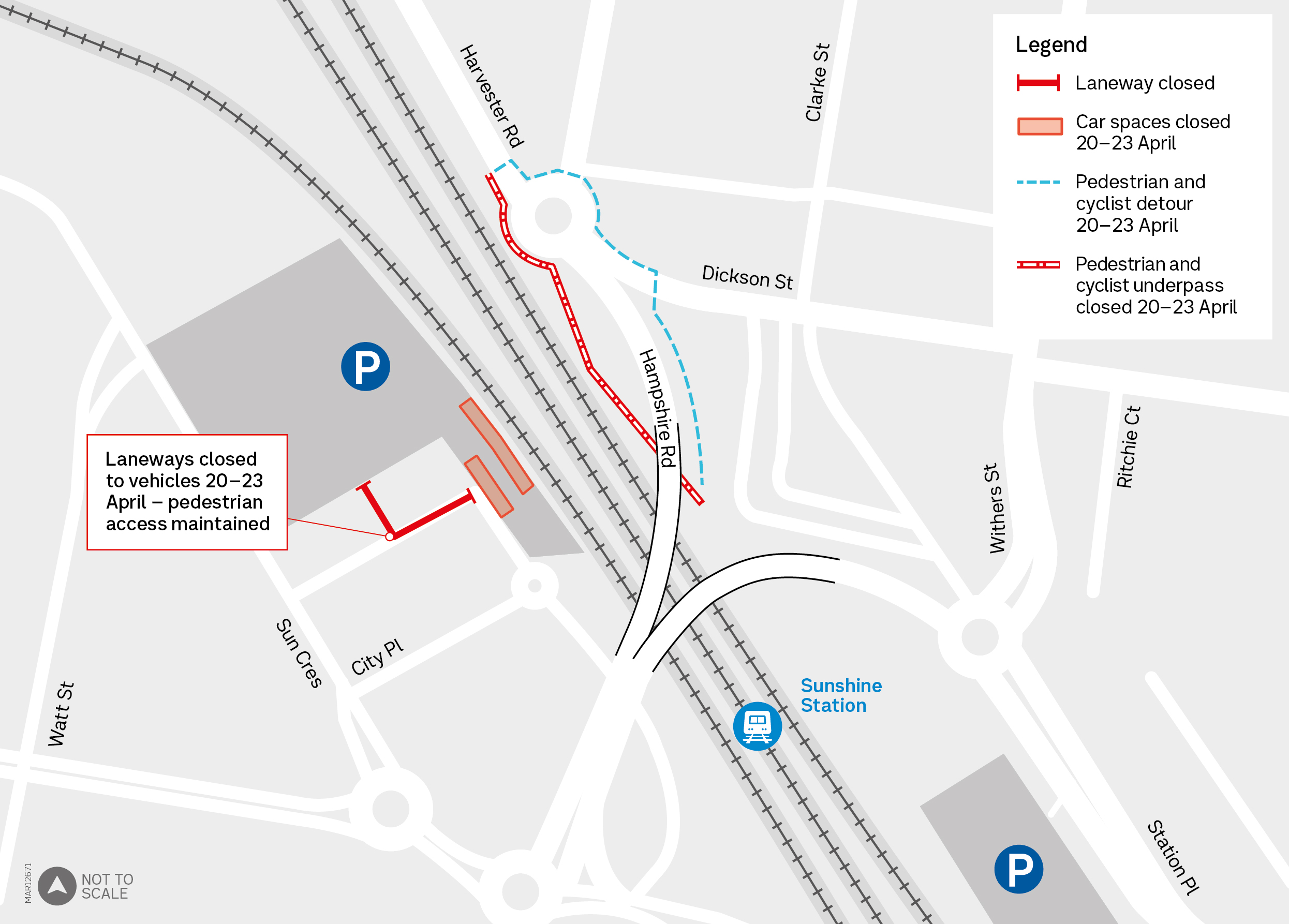 Sunshine Station precinct – laneway, car parks and pedestrian and cyclist path closures