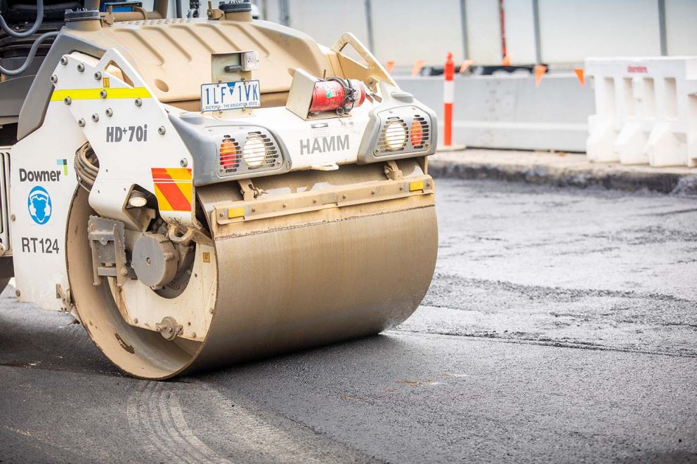 Asphalting works near the Sydney Road Greensborough-bound entry ramp 
