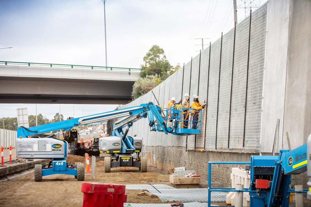 Works progress on the new retaining wall near the Sydney Road Greensborough-bound entry ramp